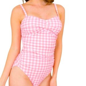 NWT Rufflebutts Bubblegum Pink Gingham Convertible Bandeau One Piece Small